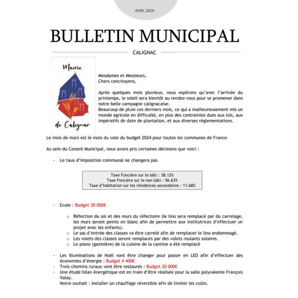 Bulletin Avril 2024