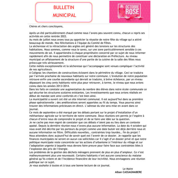 Bulletin Octobre 2022
