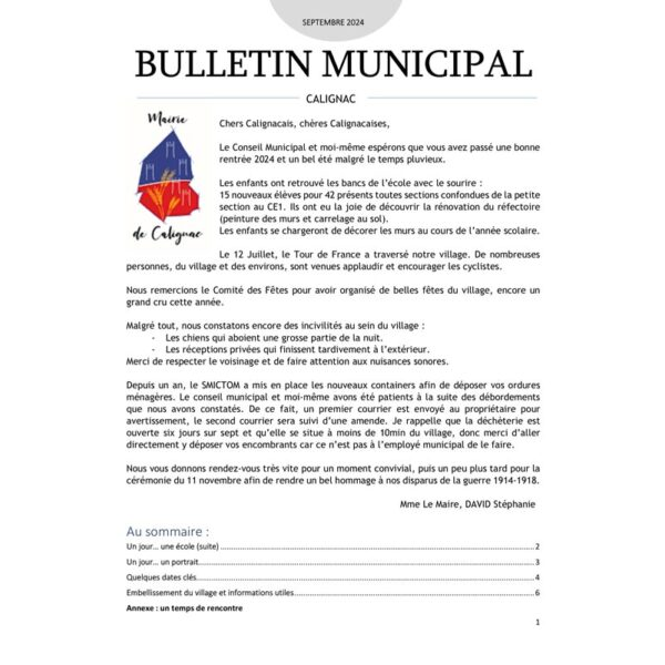 Bulletin Septembre 2024